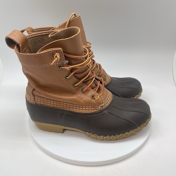 LL Bean Bean Boots Womens 8 Brown Leather Duck Lace Up Waterproof Shoes USA - Picture 1 of 11